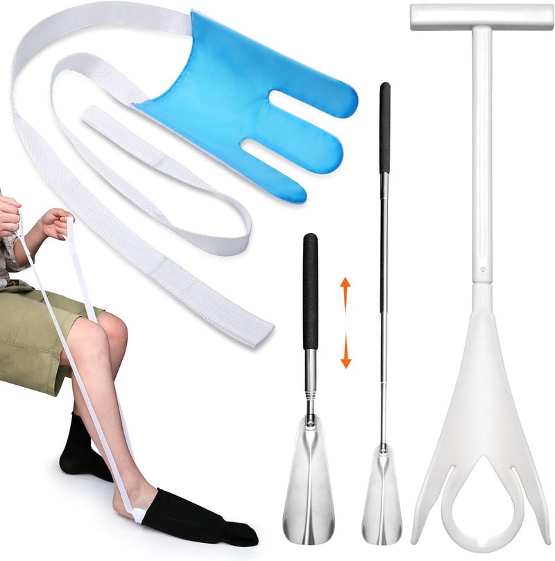 MarginZen Sock Aid Device for Seniors and Shoe Horn Kit - Sock Helper Easy On and Off, Sock Assistant Device No Bending, Adjustable Extended Long Shoe Horn Back Scratcher for Senior - Image 1